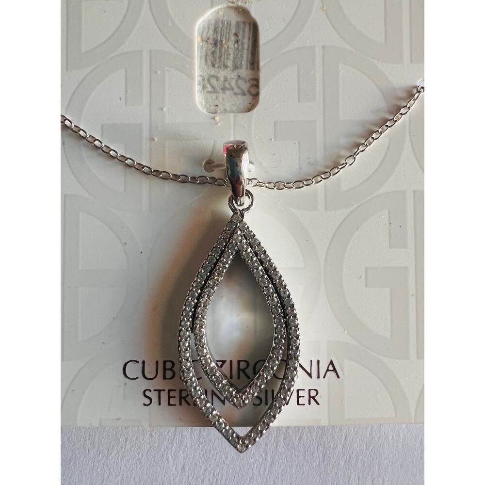 Giani Bernini Sterling Silver Double Teardrop CZ Necklace NWT 17.5–19.5”